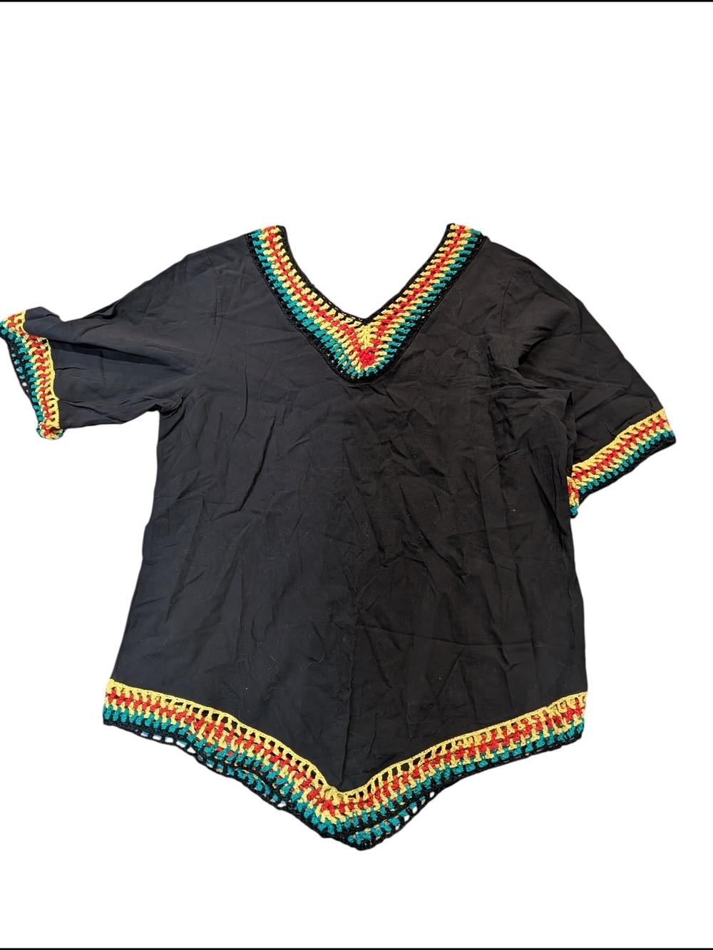 Black Crochet-Trim V-Neck Women’s Top